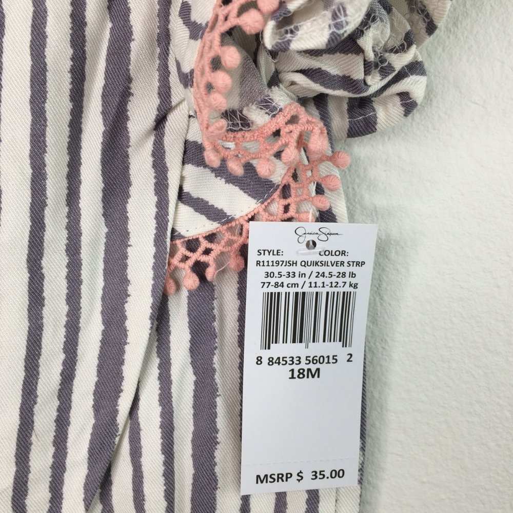 Jessica Simpson Baby Jumpsuit 18 Months Gray Pink Striped Ruffle Sleeve - Picture 5 of 9